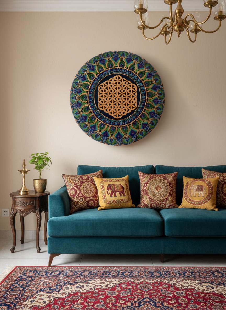 Flower of Life Sacred Geometry Mandala – Handpainted Wall Art