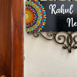 Black & Gold Accented Cutwork Nameplate with Colorful Dot Mandalas