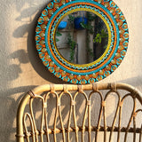 Dot Art Mandala Wall Decor - Mirror Round Orange Blue