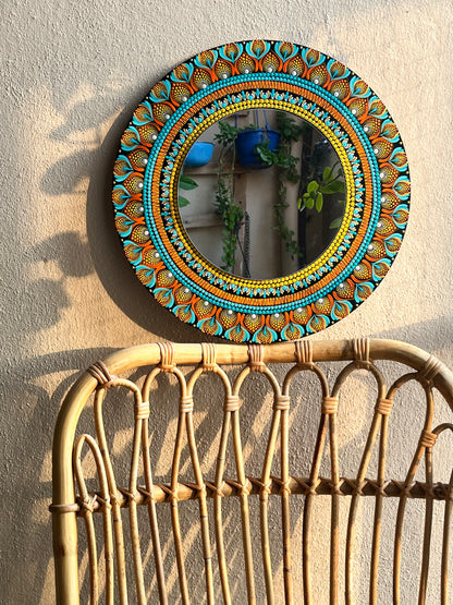 Dot Art Mandala Wall Decor - Mirror Round Orange Blue