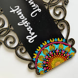 Black & Gold Accented Cutwork Nameplate with Colorful Dot Mandalas
