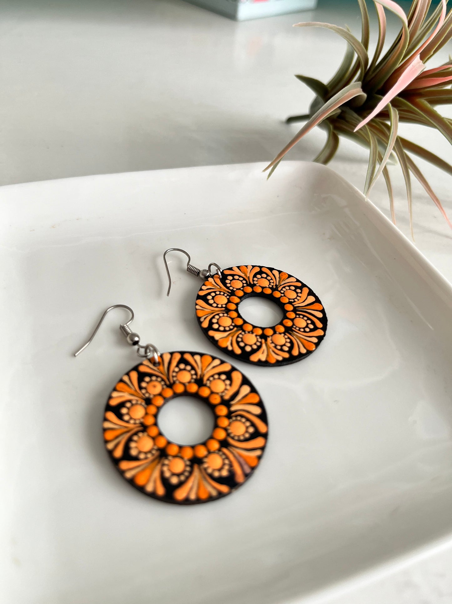 Dot Mandala art Polo Earring Orange