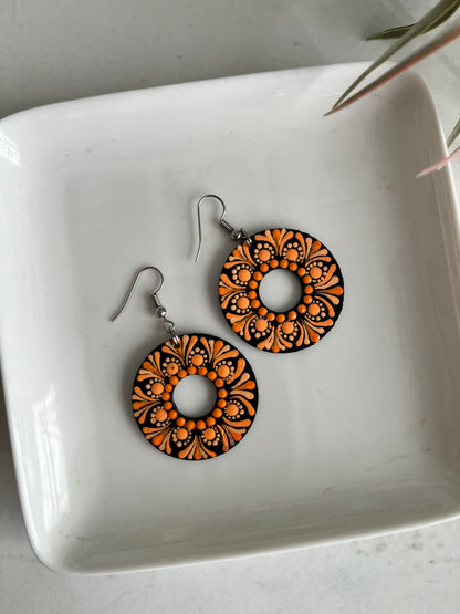 Dot Mandala art Polo Earring Orange