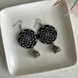 Dot Mandala art Earning Round Jhumki Black
