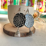 Dot Mandala art Earning Round Jhumki Black
