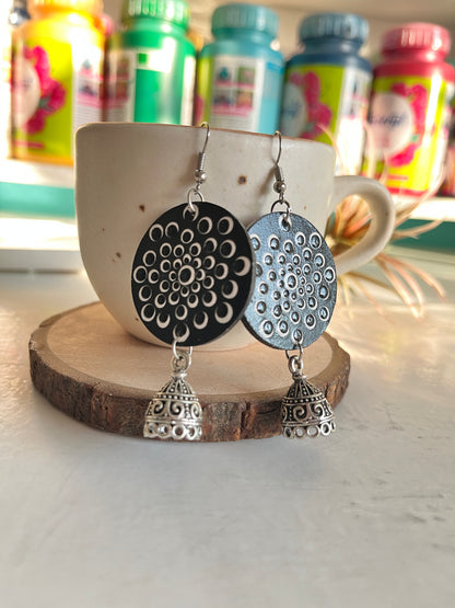 Dot Mandala art Earning Round Jhumki Black