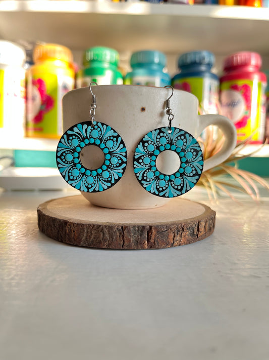 Dot Mandala Art Earrings - Polo Earrings Blue