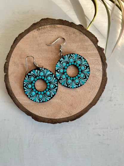 Dot Mandala Art Earrings - Polo Earrings Blue