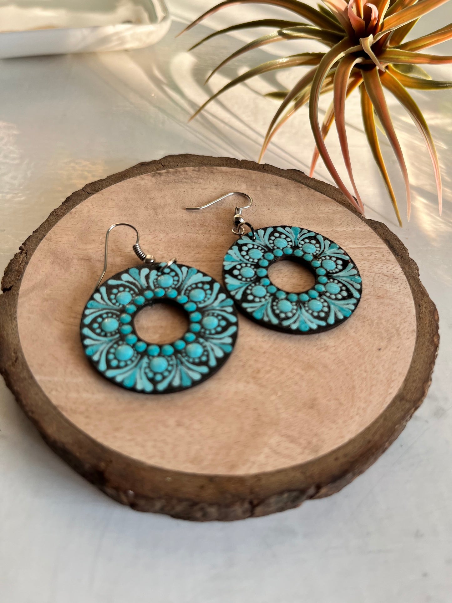 Dot Mandala Art Earrings - Polo Earrings Blue