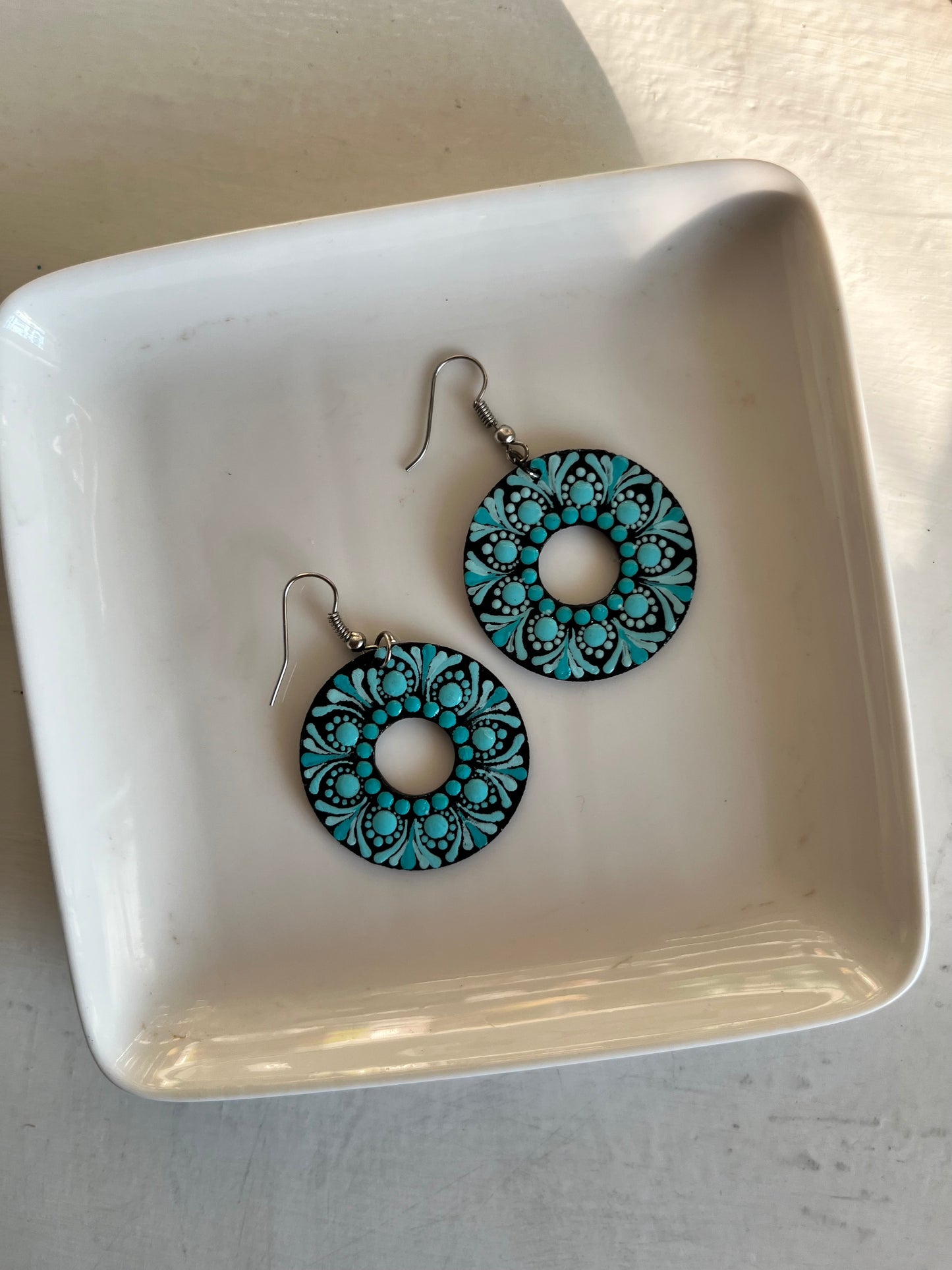 Dot Mandala Art Earrings - Polo Earrings Blue