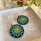 Dot Mandala Art Earrings - Green and Blue