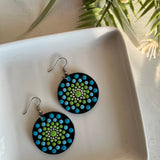 Dot Mandala Art Earrings - Green and Blue