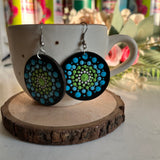 Dot Mandala Art Earrings - Green and Blue