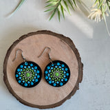 Dot Mandala Art Earrings - Green and Blue