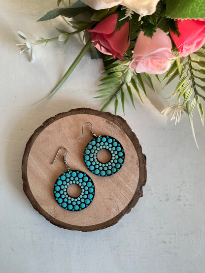 Dot Mandala Art Earrings - Polo Earrings Blue Dots