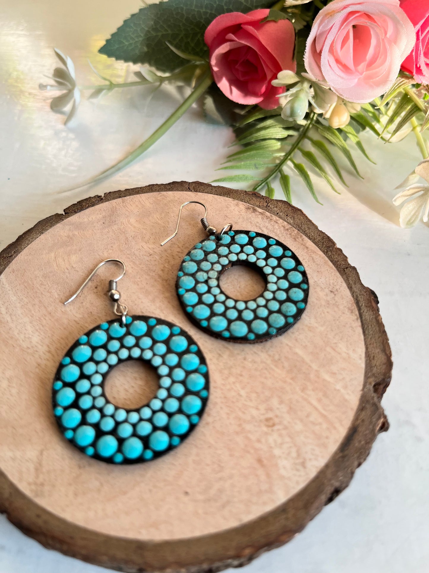 Dot Mandala Art Earrings - Polo Earrings Blue Dots