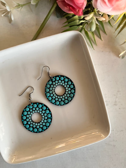 Dot Mandala Art Earrings - Polo Earrings Blue Dots