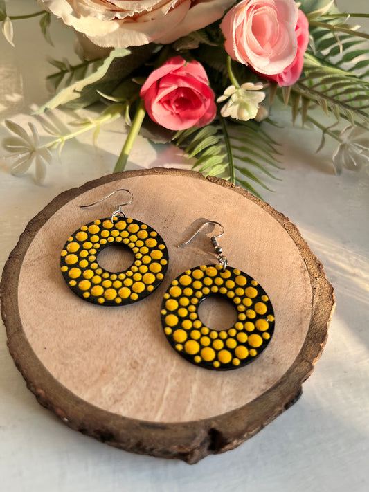 Dot Mandala Art Earrings - Rounded Punch Hole Yellow