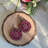 Dot Mandala art Earrings Round - Light Pink & Red
