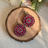 Dot Mandala art Earrings Round - Light Pink & Red