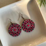 Dot Mandala art Earrings Round - Light Pink & Red