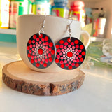Dot Mandala art Earrings Round- Pink & Red