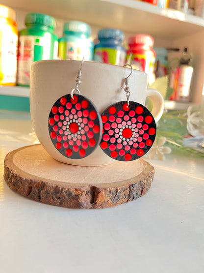 Dot Mandala art Earrings Round- Pink & Red