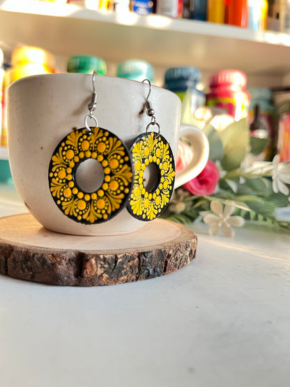 Dot Mandala Art Polo Earrings - Yellow