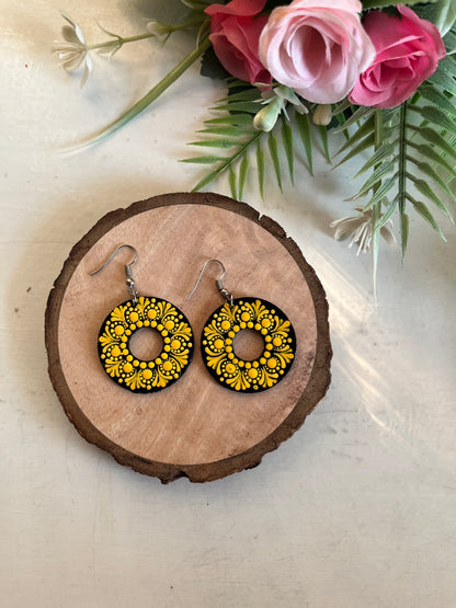 Dot Mandala Art Polo Earrings - Yellow