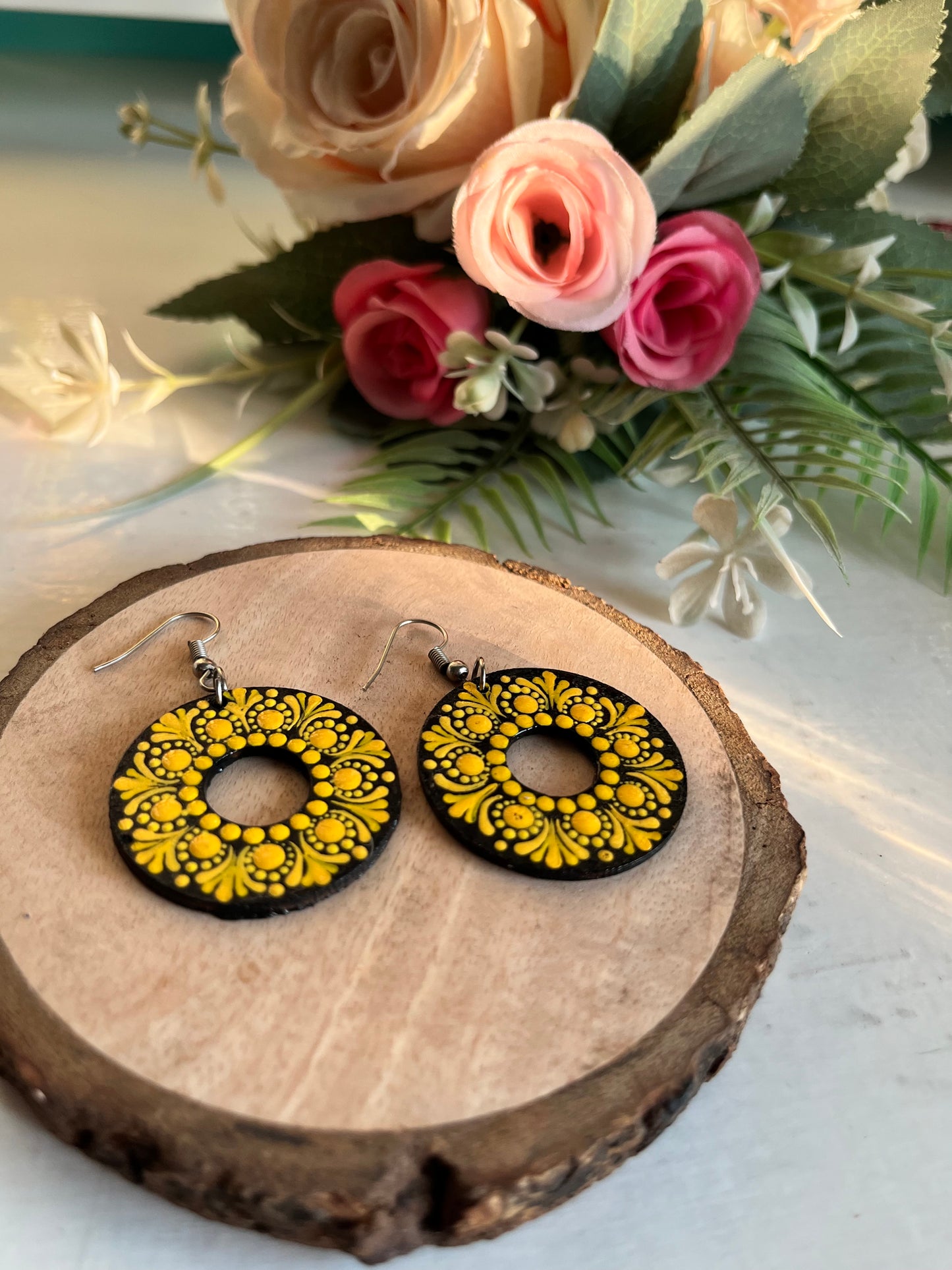 Dot Mandala Art Polo Earrings - Yellow