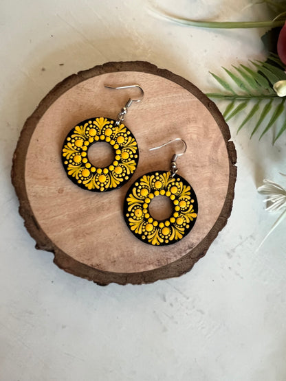 Dot Mandala Art Polo Earrings - Yellow