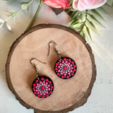 Dot Mandala art Earrings Round- Pink & Red