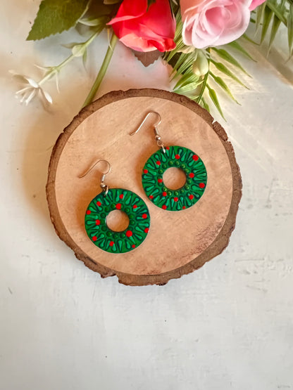 Dot Mandala Art Polo Earrings - Green