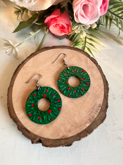 Dot Mandala Art Polo Earrings - Green