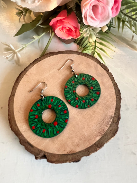 Dot Mandala Art Polo Earrings - Green