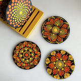 Orange & Yellow Floral Dot Mandala Coaster Set