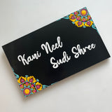 Yellow & Teal Corner Dot Mandala  Rectangular Nameplate – 18 x 30 cm