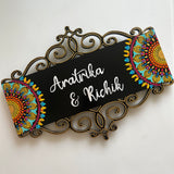 Black & Gold Accented Cutwork Nameplate with Colorful Dot Mandalas