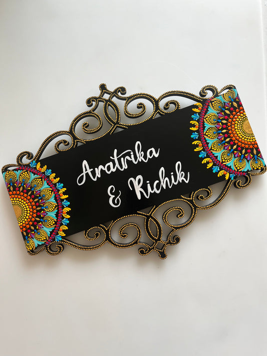 Rectangular Cutowork Dot Mandala Nameplate