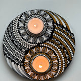 Yin Yang Balance – Hand-Painted Mandala Dot Art Tealight Holder