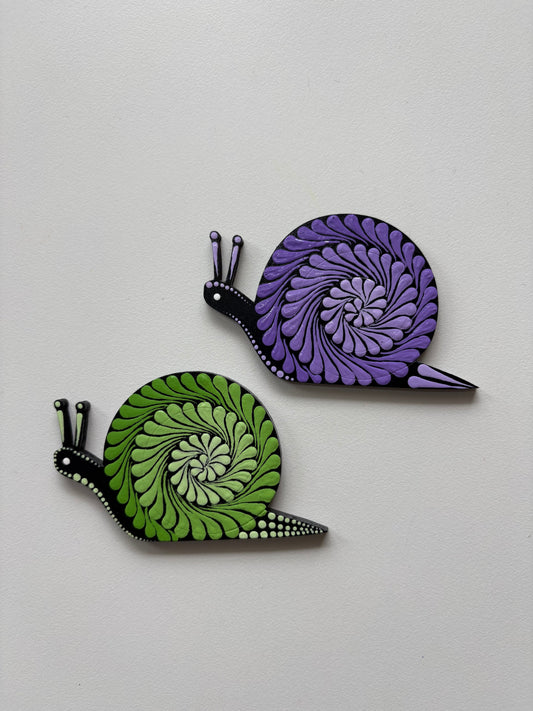 “Whimsical Snails – Hand-Painted Mandala Dot Art Magnets”