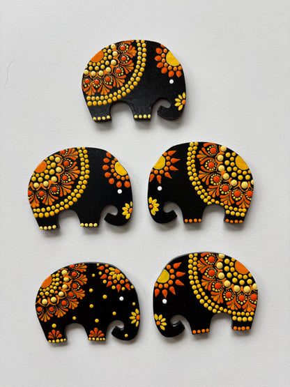 “Joyful Elephants – Hand-Painted Mandala Dot Art Magnets”