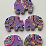 Lavender Bliss Elephants – Hand-Painted Mandala Dot Art Magnets