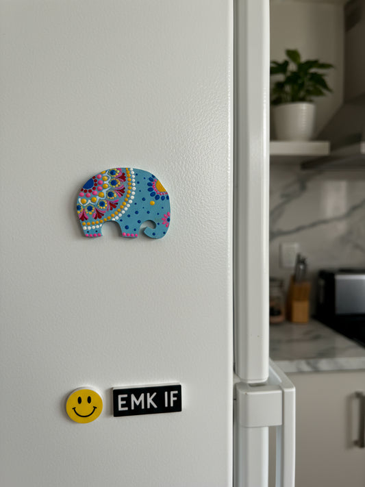 “Blue Bliss Elephants – Handcrafted Mandala Dot Art Magnets”