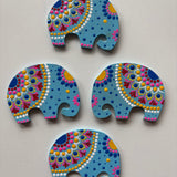 Blue Bliss Elephants – Handcrafted Mandala Dot Art Magnets