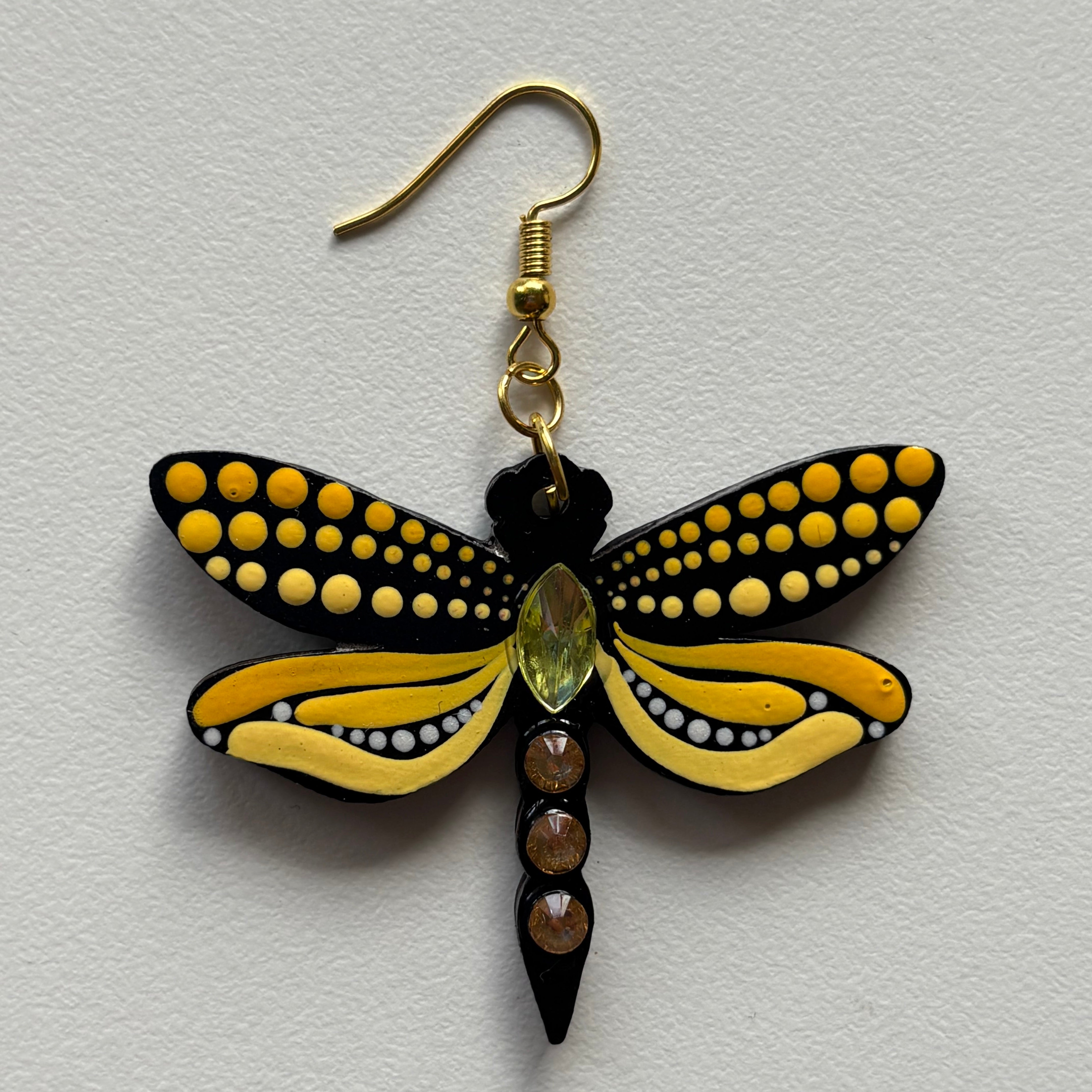 Mystic Dragonfly Mandala Earrings – Handpainted Art in Peacock Shades