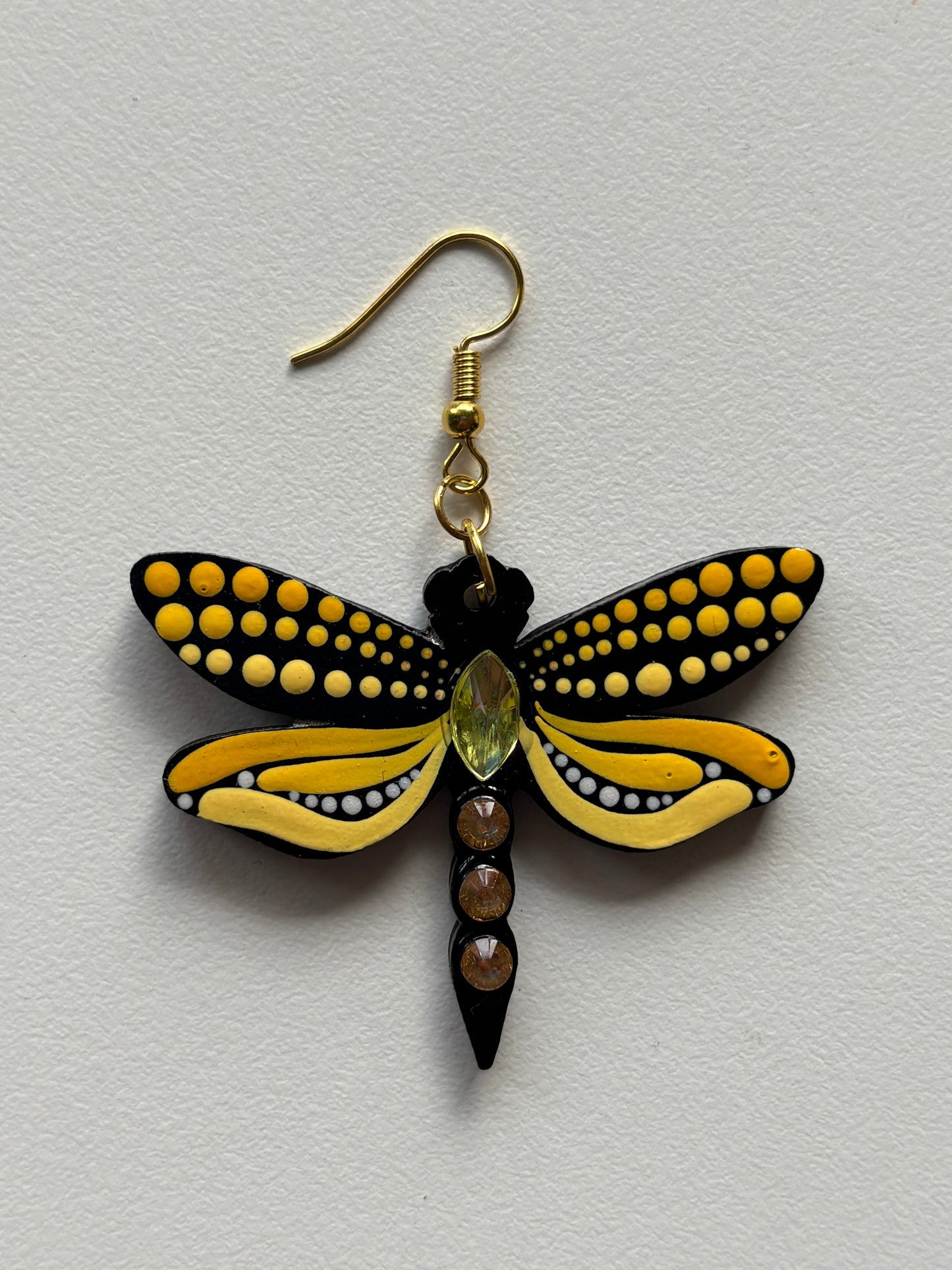 Mystic Dragonfly Mandala Earrings – Handpainted Art in Peacock Shades