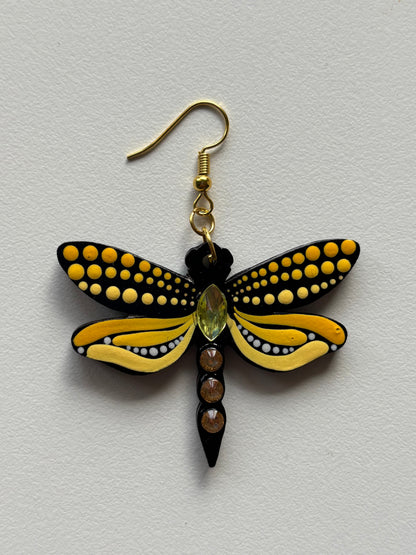 Mystic Dragonfly Mandala Earrings – Handpainted Art in Peacock Shades