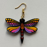 Mystic Dragonfly Mandala Earrings – Handpainted Art in Peacock Shades