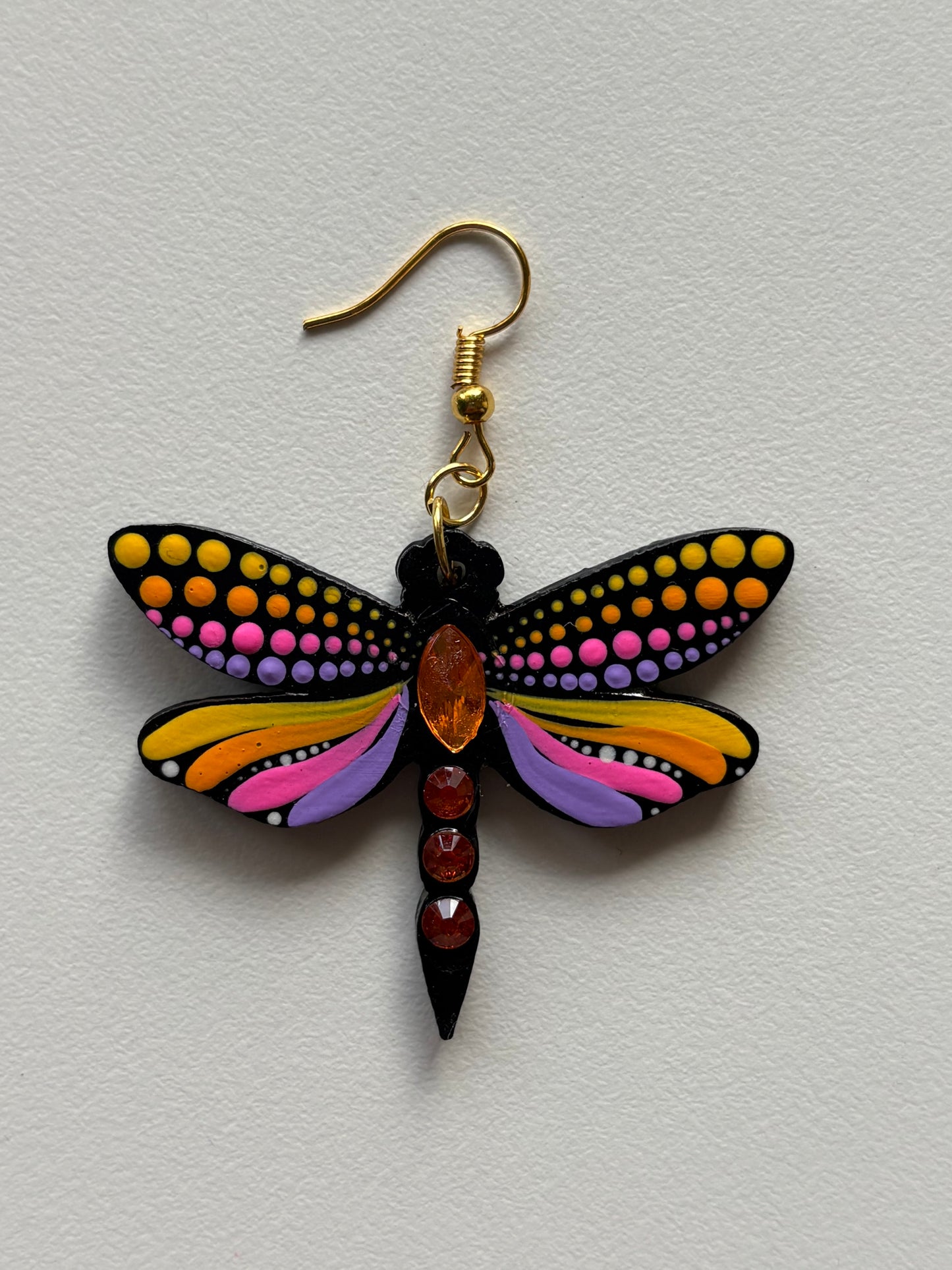 Mystic Dragonfly Mandala Earrings – Handpainted Art in Peacock Shades
